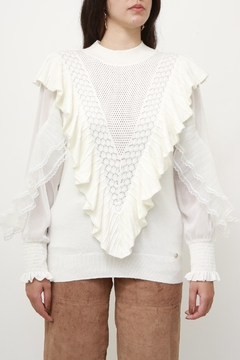 Blusa branca tricot babados western - comprar online