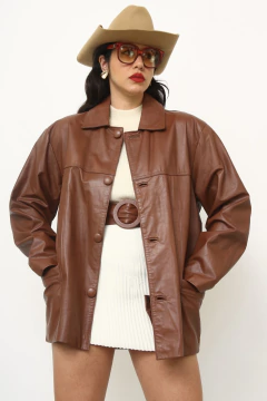 Jaqueta couro marrom forrada clássica 70 ´s - Capichó Brechó