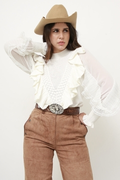 Blusa branca tricot babados western - comprar online