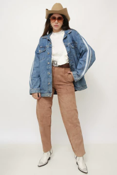 Jaqueta jeans classica listras manga na internet
