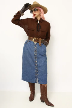 Saia mídi jeans clássica vintage - loja online