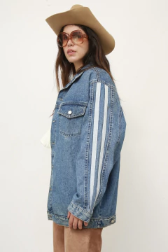 Jaqueta jeans classica listras manga - loja online