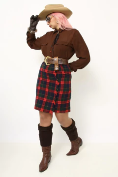 Saia xadrez acrílico vermelha - Capichó Brechó