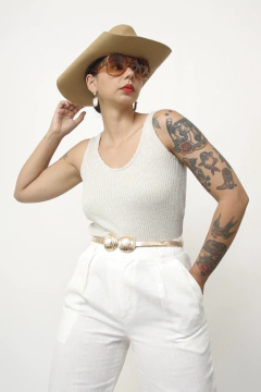 Regata brilho cinza justa tricot - comprar online