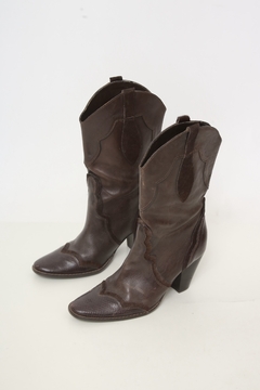 Bota marrom 100% couro western 35 - loja online