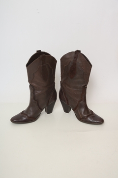 Bota marrom 100% couro western 35 na internet