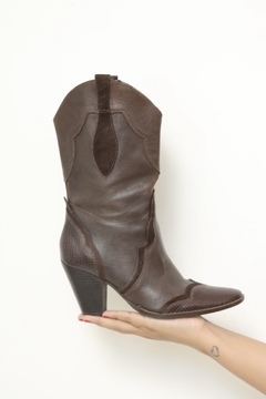 Bota marrom 100% couro western 35 - comprar online