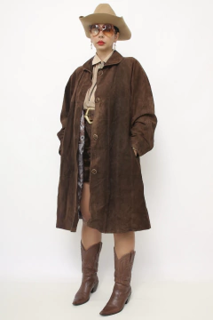Casaco couro camurça marrom western - comprar online