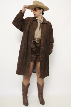 Casaco couro camurça marrom western - comprar online