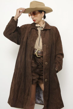 Casaco couro camurça marrom western - comprar online