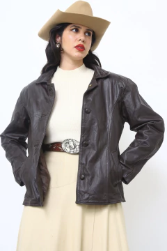 Jaqueta couro café vintage couro 70´s