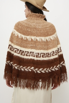 Poncho lã vintage clássico franja - loja online