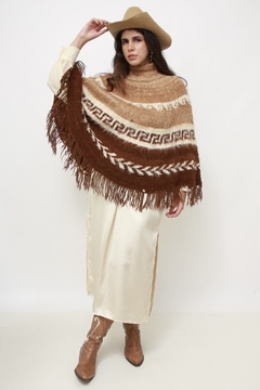 Poncho lã vintage clássico franja