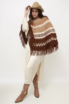 Poncho lã vintage clássico franja na internet
