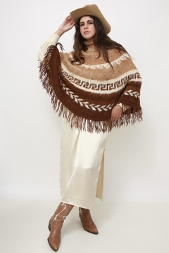 Poncho lã vintage clássico franja na internet