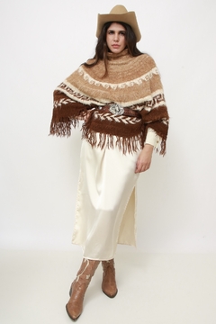 Poncho lã vintage clássico franja na internet
