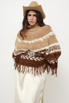 Poncho lã vintage clássico franja