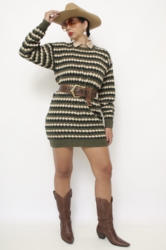 Tricot verde longo listras suspiros - comprar online