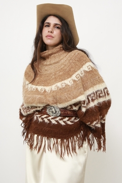 Poncho lã vintage clássico franja - comprar online