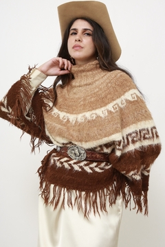 Poncho lã vintage clássico franja - loja online