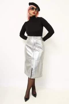 Saia prata midi sintética - loja online