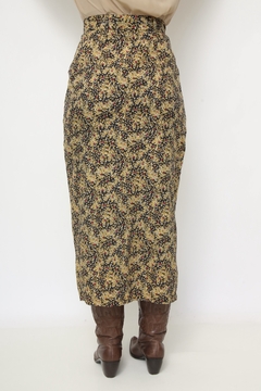 Saia bege flores midi fenda boho - comprar online