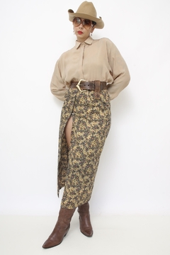 Saia bege flores midi fenda boho - comprar online