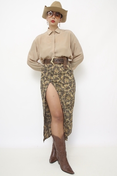 Imagem do Saia bege flores midi fenda boho