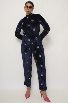 Conjunto azul flores 70´s veludo chic na internet