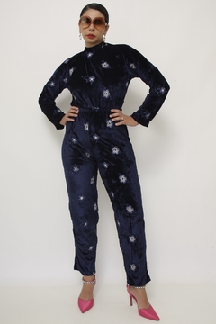 Conjunto azul flores 70´s veludo chic