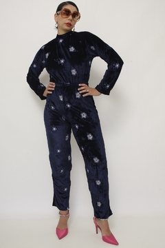 Conjunto azul flores 70´s veludo chic