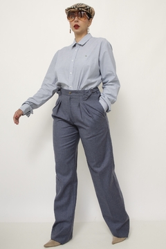 Calça lã azul cintura alta