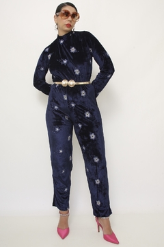 Conjunto azul flores 70´s veludo chic - comprar online