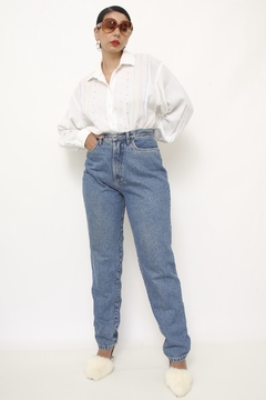 Calça jeans cintura alta azul classica