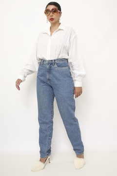 Calça jeans cintura alta azul classica - comprar online