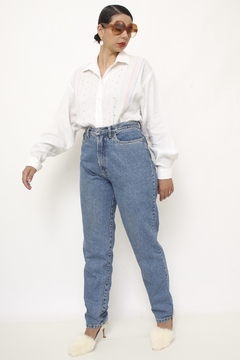 Calça jeans cintura alta azul classica - loja online