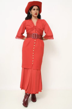 Saia vermelha vintage botões na internet