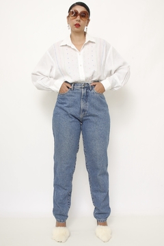 Imagem do Calça jeans cintura alta azul classica