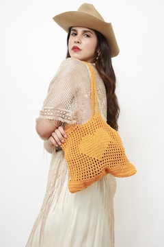Bolsa croche laranja coração - Capichó Brechó