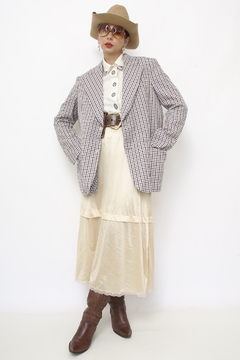 Blazer xadrez azul forro parcial - loja online