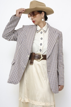 Blazer xadrez azul forro parcial - loja online