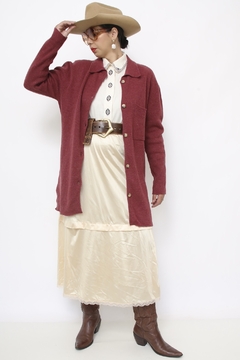 Cardigan lã vinho golinha comprido - loja online