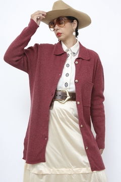 Cardigan lã vinho golinha comprido