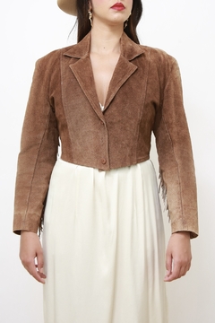 Jaqueta franja marrom cropped western - loja online