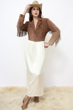 Jaqueta franja marrom cropped western - loja online