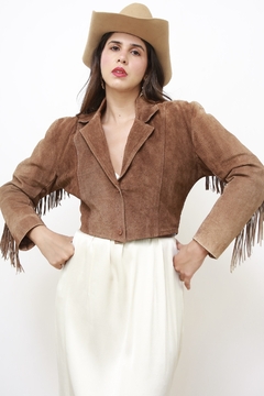 Jaqueta franja marrom cropped western - comprar online