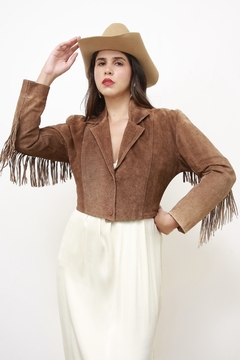 Jaqueta franja marrom cropped western - comprar online
