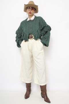 Tricot boho verde tricot babados - comprar online