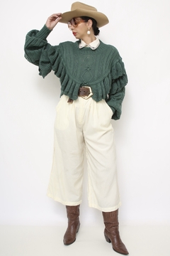 Tricot boho verde tricot babados - loja online