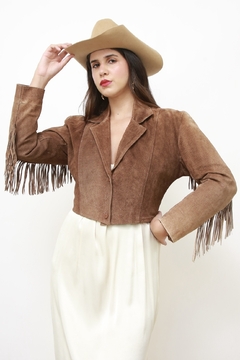 Jaqueta franja marrom cropped western - Capichó Brechó